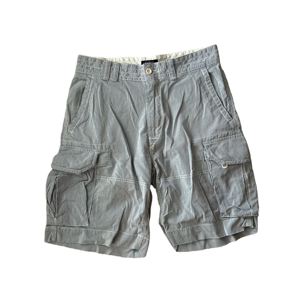 Polo Ralph Lauren Men's Blue Pinstriped Cargo Cotton Shorts Size 33